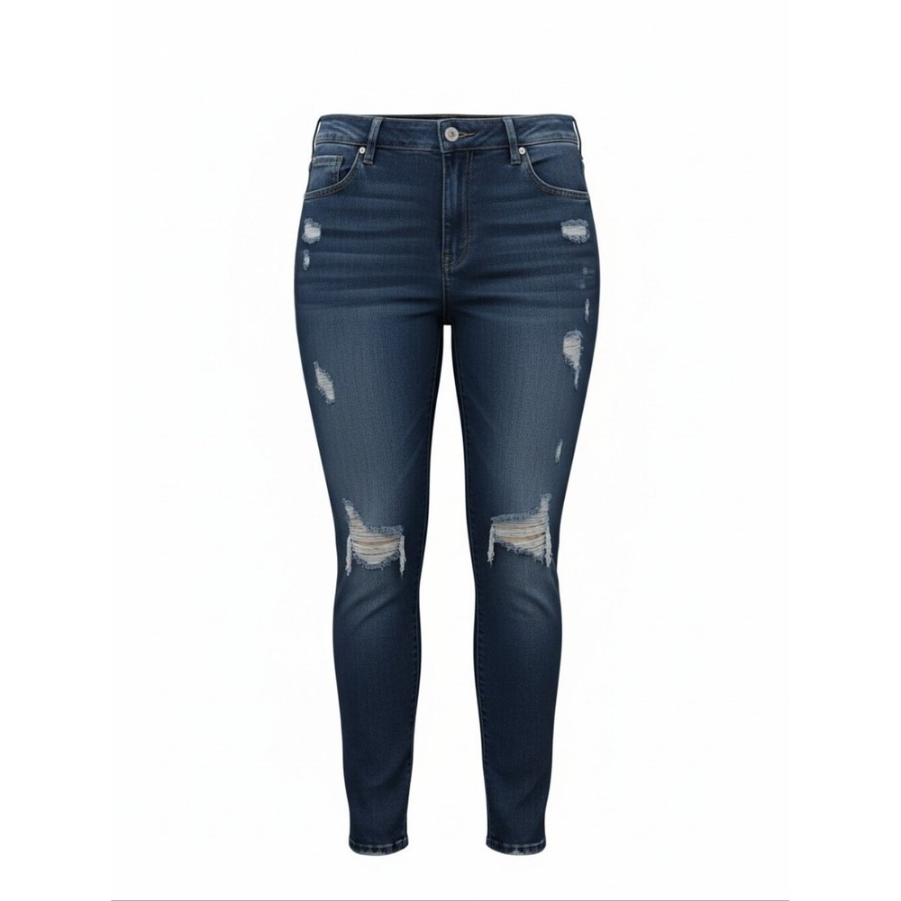Lane Bryant Womens Plus 24 Regular Distressed Skinny Jeans Dark Wash Raw Hem